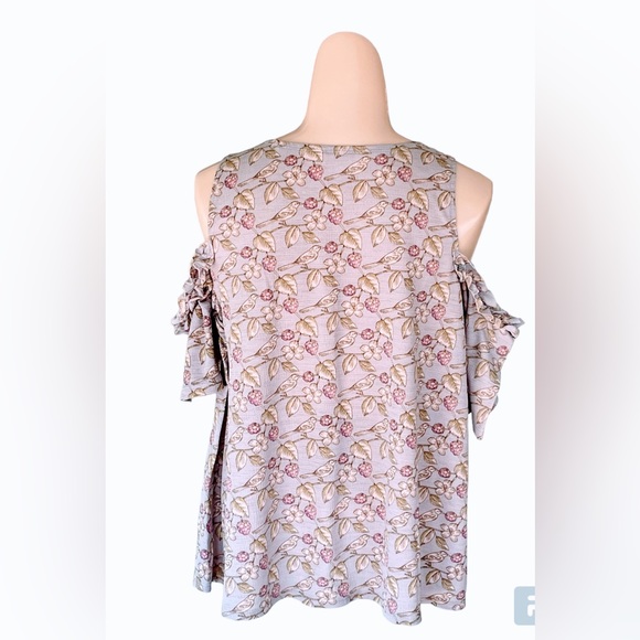 LC Lauren Conrad women’s cold shoulder short sleeve purple print large - Picture 2 of 9